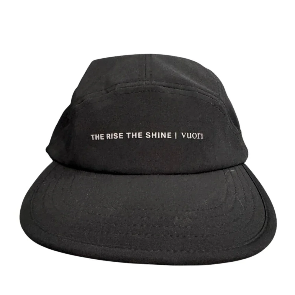 Vuori The Rise The Shine 5 Panel Performance Hat Black Adjustable Strapback Cap